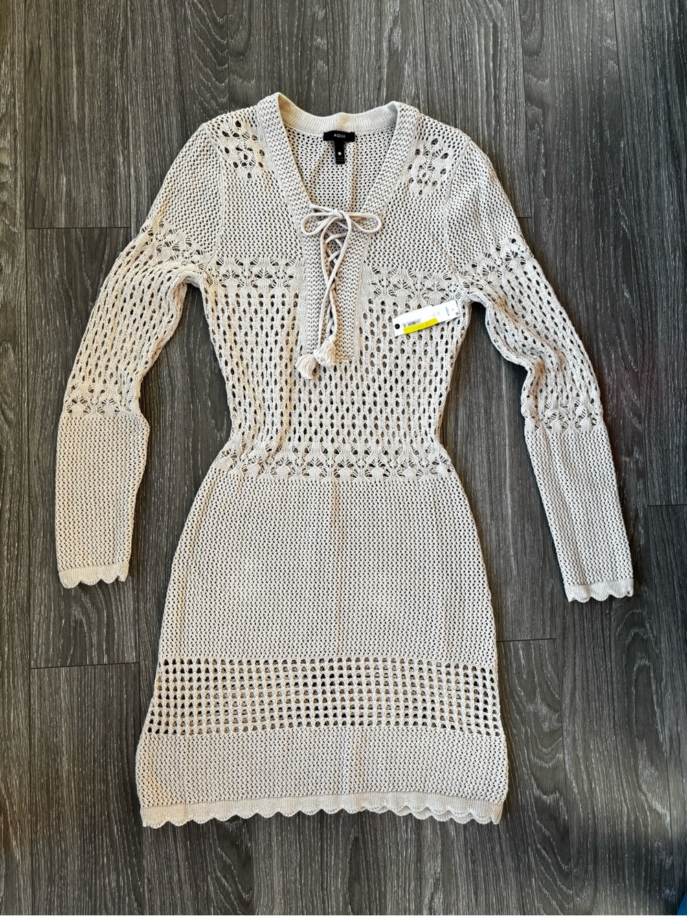 Women's Aqua Crochet Tie-Front Beach Cover-Up Dress - Beige